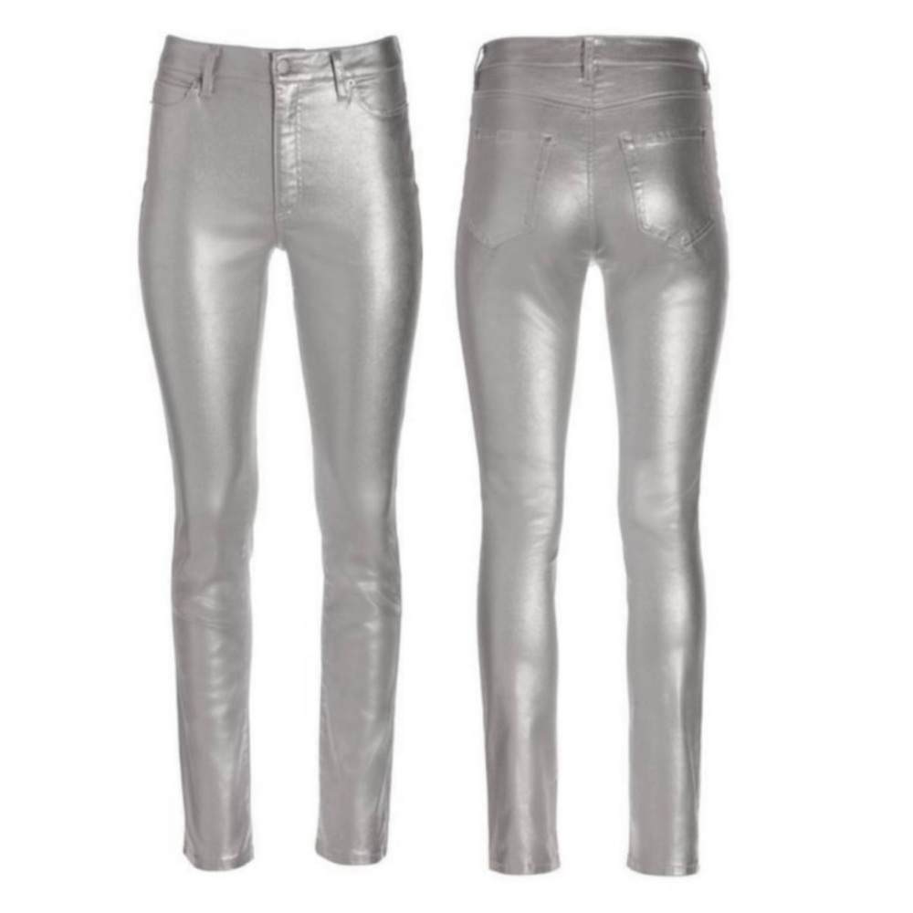 BOSTON PROPER Metallic Silver Coated Slim Straight Jeans